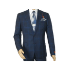 Men TALLIA Suit Wool Blend English Glen Plaid Classic 2Button VDVA2SVX0026 Blue - J.Valintin Men's Wear Legend - 16170