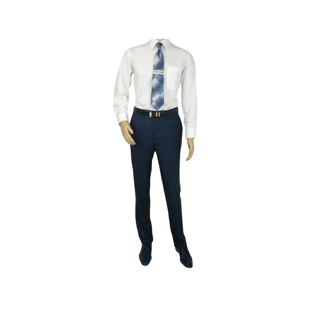 Men TALLIA Suit Wool Blend English Glen Plaid Classic 2Button VDVA2SVX0026 Blue - J.Valintin Men's Wear Legend - 16170