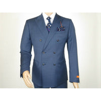 Men TALLIA Suit Wool Blend Sharkskin Texture Double Breasted Vsse2sqx0092 blue - J.Valintin Men's Wear Legend - 16126