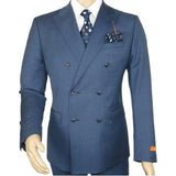 Men TALLIA Suit Wool Blend Sharkskin Texture Double Breasted Vsse2sqx0092 blue - J.Valintin Men's Wear Legend - 16126