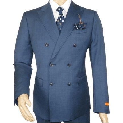 Men TALLIA Suit Wool Blend Sharkskin Texture Double Breasted Vsse2sqx0092 blue - J.Valintin Men's Wear Legend - 16126