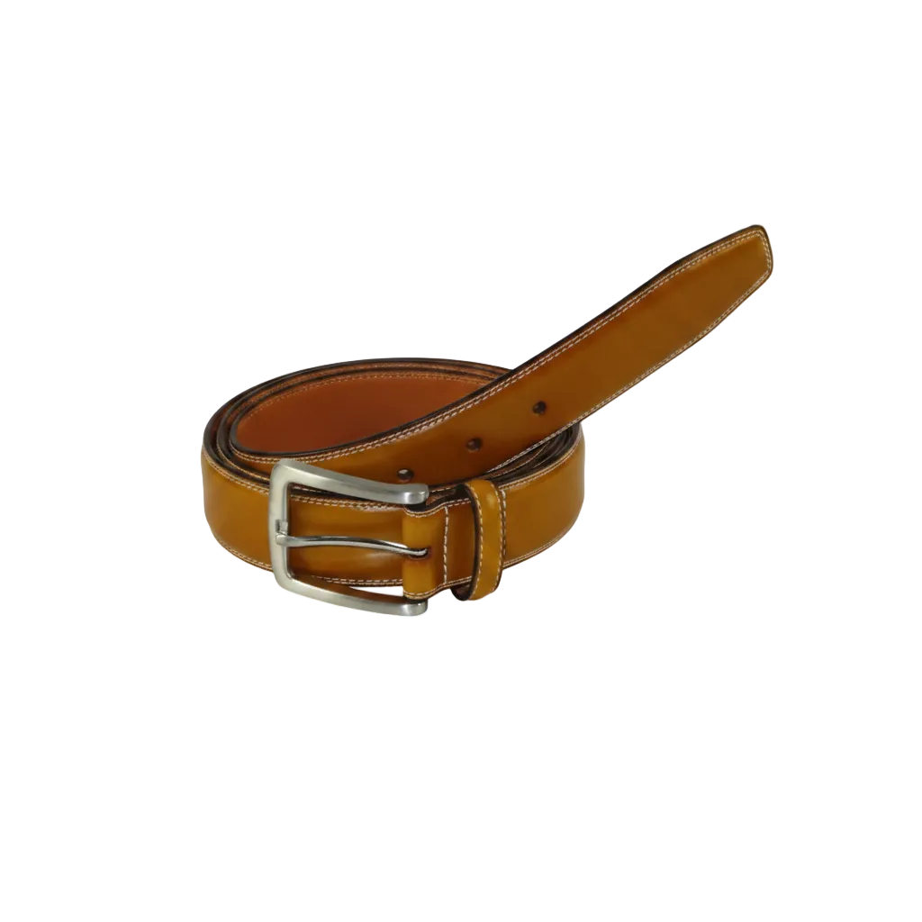 Men VALENTINI Stitched Leather Belt Classic Pin Buckle V711 Tan
