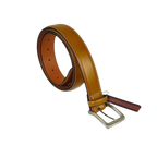 Men VALENTINI Stitched Leather Belt Classic Pin Buckle Business Dress V711 Tan - J.Valintin Men's Wear Legend - 18925