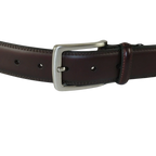 Men VALENTINI Stitched Leather Belt Classic Pin Buckle Business Dress V711 Wine - J.Valintin Men's Wear Legend - 92152