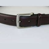 Men VALENTINI Stitched Leather Belt Classic Pin Buckle Business Dress V711 Wine - J.Valintin Men's Wear Legend - 92152