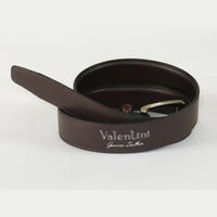 Men VALENTINI Stitched Leather Belt Classic Pin Buckle Business Dress V711 Wine - J.Valintin Men's Wear Legend - 92152