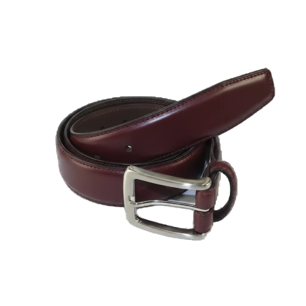 Men VALENTINI Stitched Leather Belt Classic Pin Buckle Business Dress V711 Wine