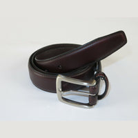 Men VALENTINI Stitched Leather Belt Classic Pin Buckle Business Dress V711 Wine - J.Valintin Men's Wear Legend - 92152