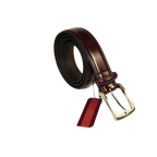 Men VALENTINI Stitched Leather Belt Classic Pin Buckle Business Dress V711 Wine - J.Valintin Men's Wear Legend - 92152