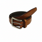 Men VALENTINI Stitched Leather Dress Belt Classic Pin Buckle  V711 Cognac