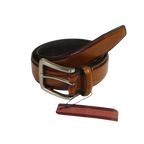 Men VALENTINI Stitched Leather Dress Belt Classic Pin Buckle V711 Cognac - J.Valintin Men's Wear Legend - 92136