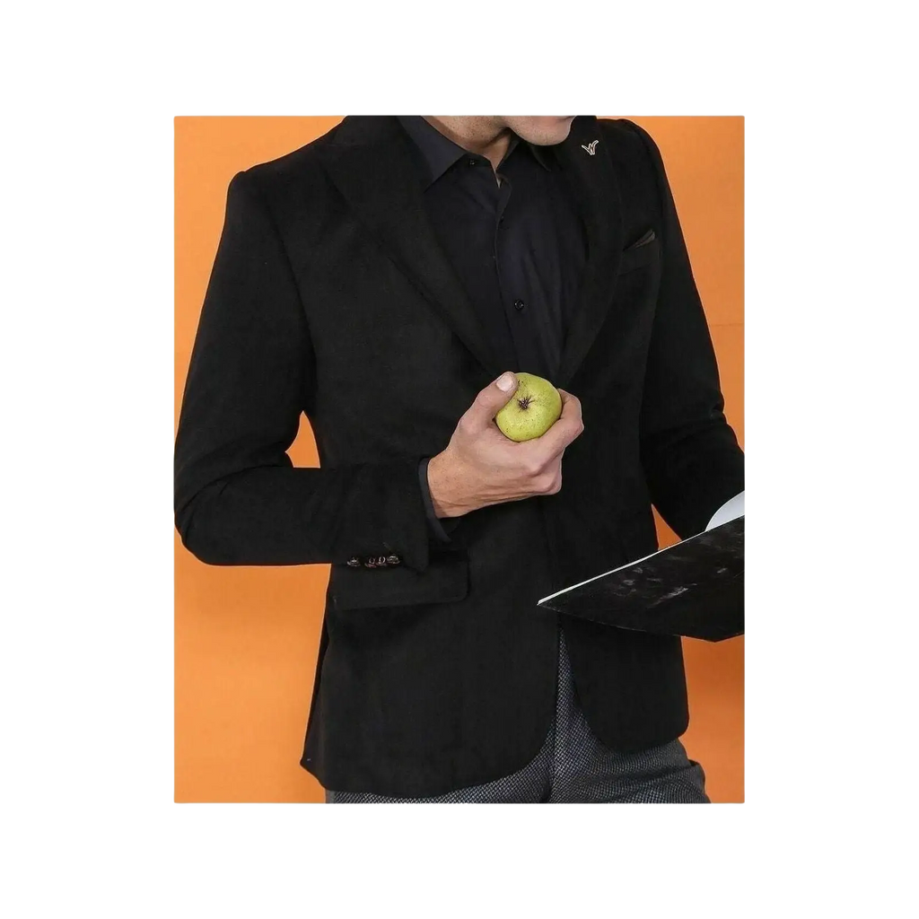 Men Wessi by J.Valintin Turkey Flannel Jacket Peak Lapel One Button 10 - 01 Black - J.Valintin Men's Wear Legend - 72076