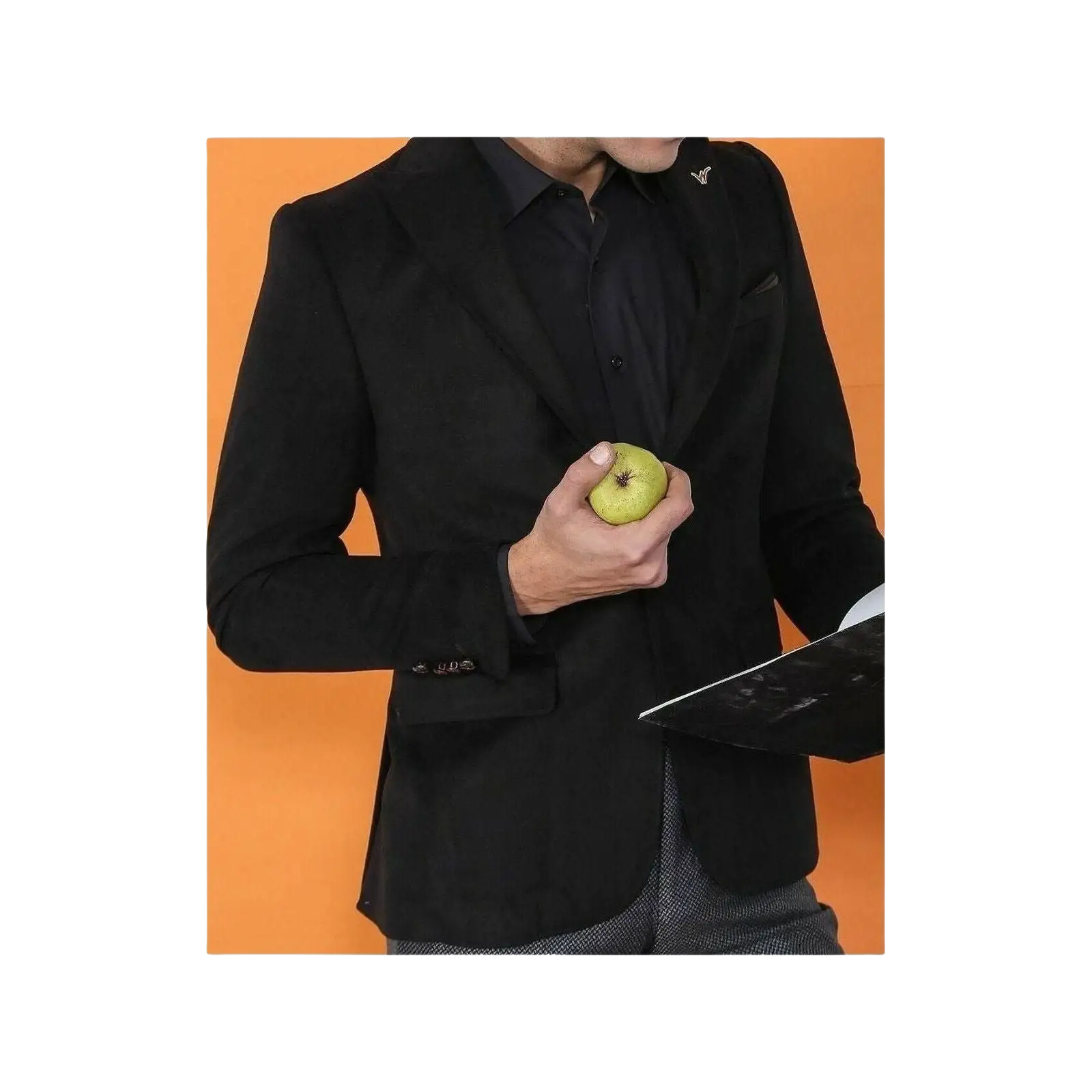 Men Wessi by J.Valintin Turkey Flannel Jacket Peak Lapel One Button 10 - 01 Black - J.Valintin Men's Wear Legend - 72076