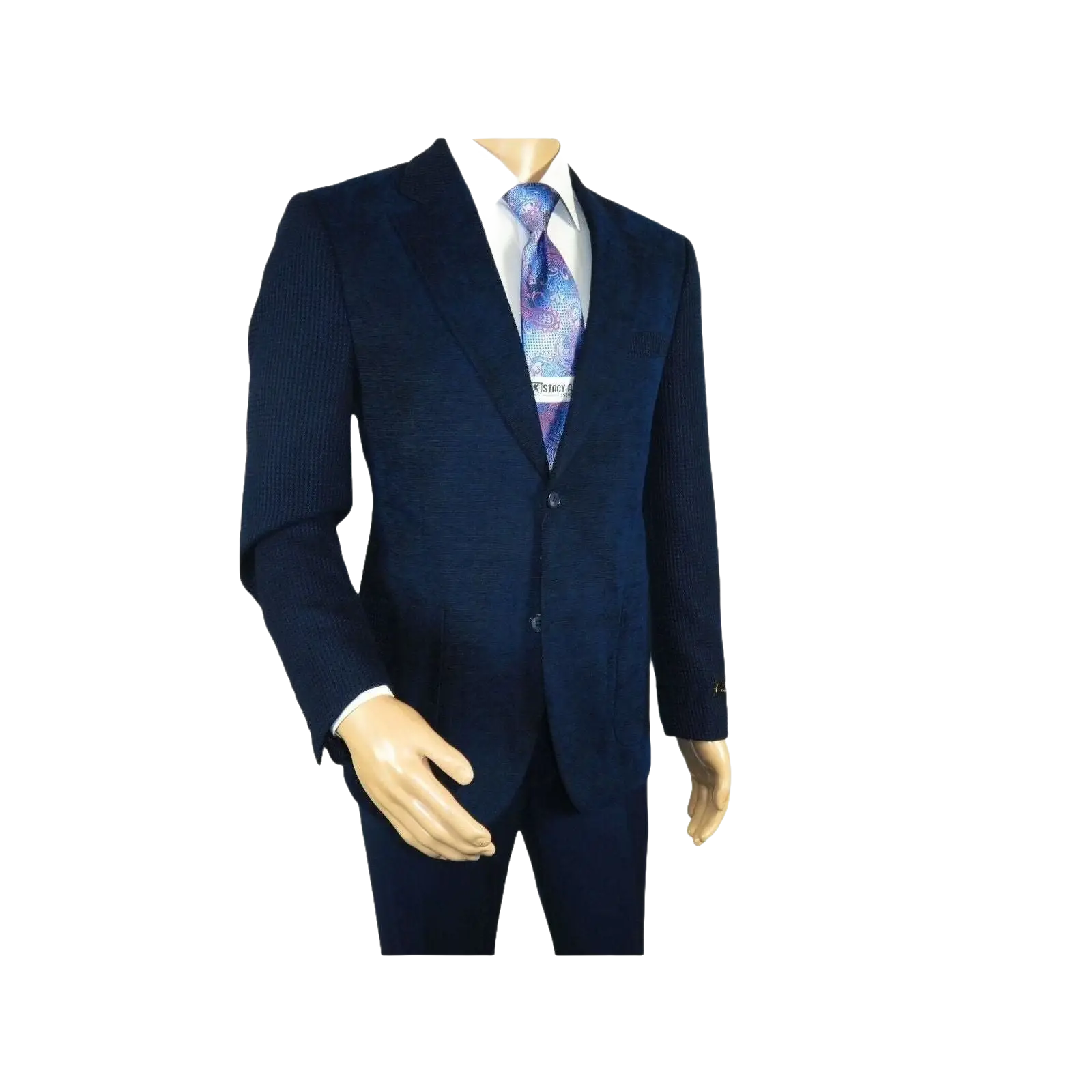 Men ZACCHI Velour Velveteen Hounds tooth Blazer Sport Coat DUANE 74521 Navy Blue - J.Valintin Men's Wear Legend - 98745