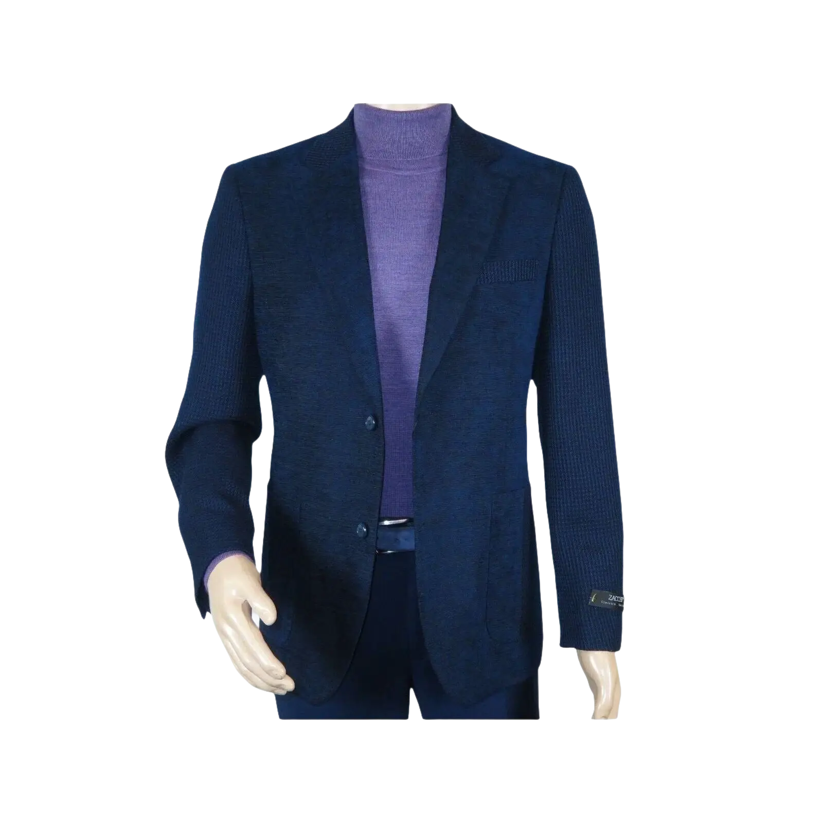Men ZACCHI Velour Velveteen Hounds tooth Blazer Sport Coat DUANE 74521 Navy Blue - J.Valintin Men's Wear Legend - 98745