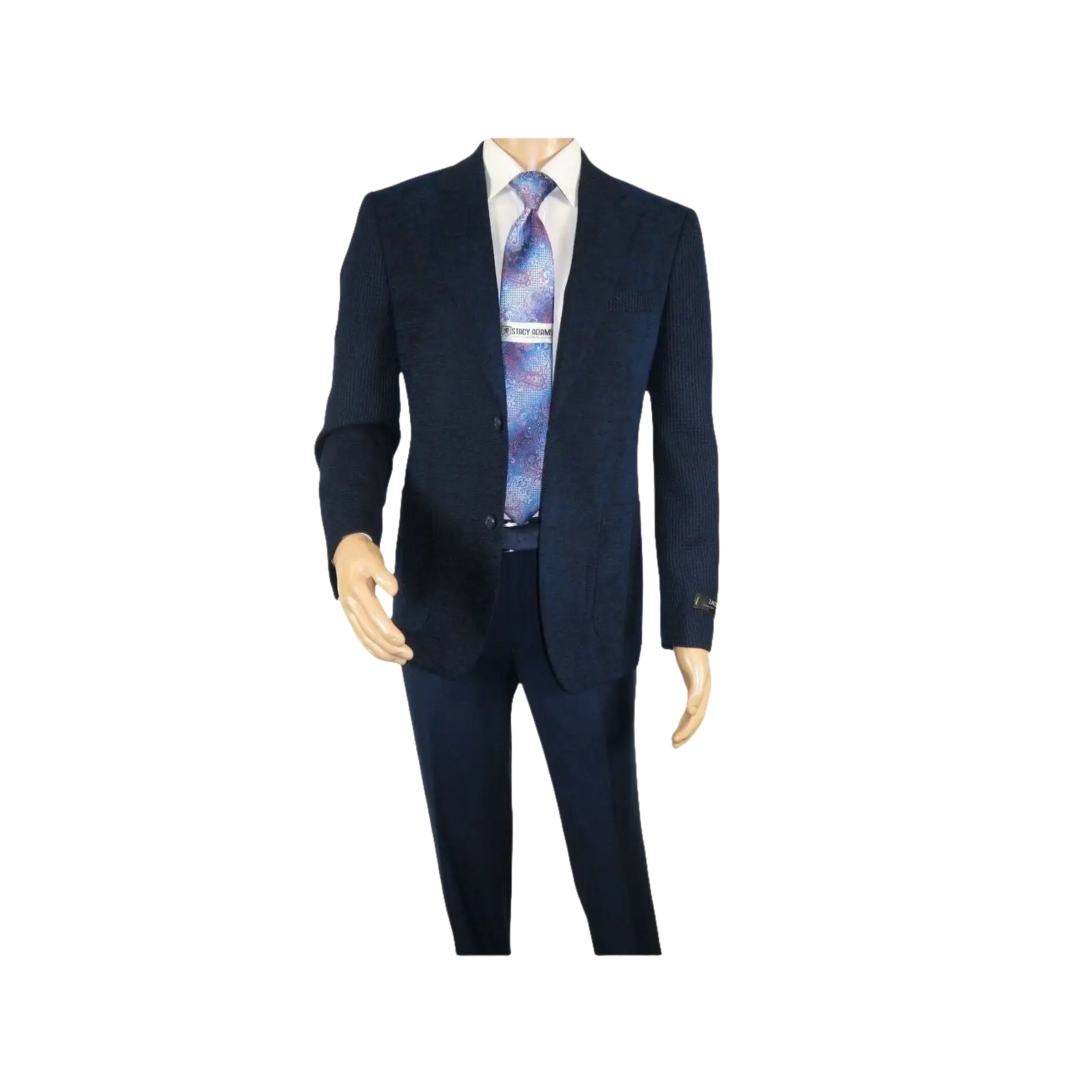 Men ZACCHI Velour Velveteen Hounds tooth Blazer Sport Coat DUANE 74521 Navy Blue - J.Valintin Men's Wear Legend - 98745