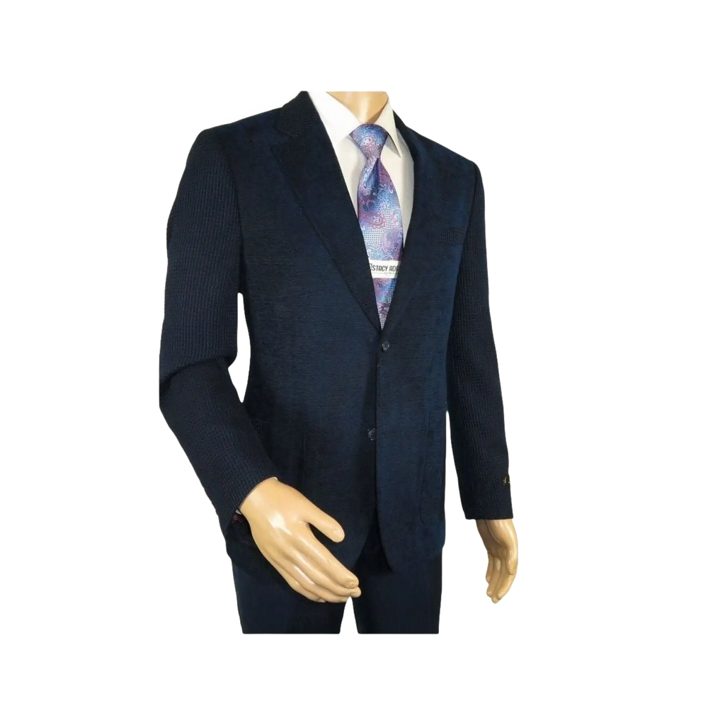 Men ZACCHI Velour Velveteen Hounds tooth Blazer Sport Coat DUANE 74521 Navy Blue - J.Valintin Men's Wear Legend - 98745
