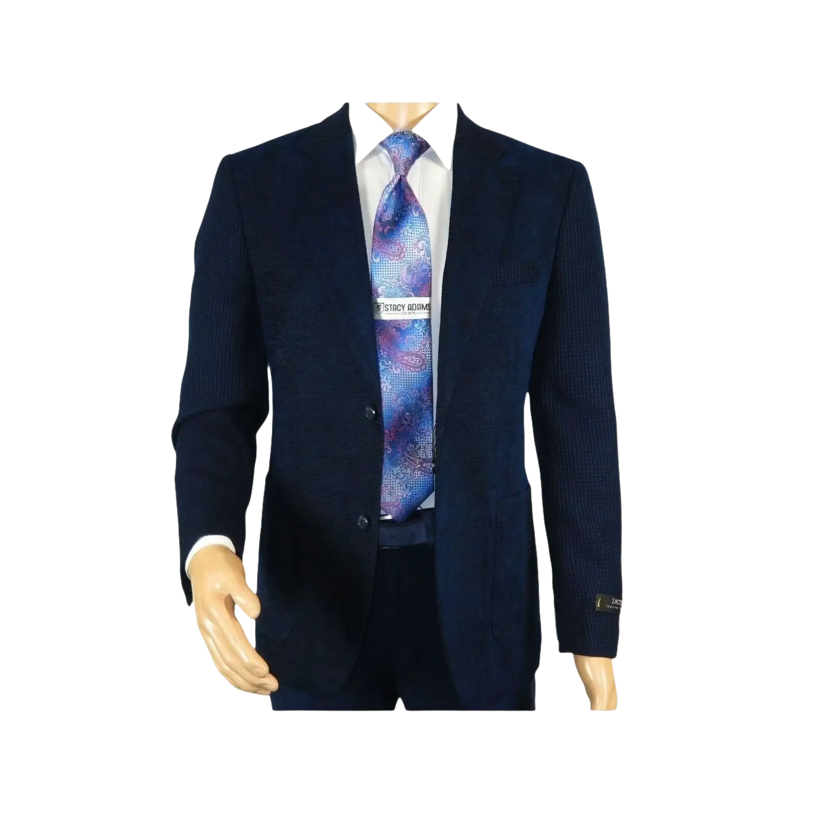 Men ZACCHI Velour Velveteen Hounds tooth Blazer Sport Coat DUANE 74521 Navy Blue - J.Valintin Men's Wear Legend - 98745