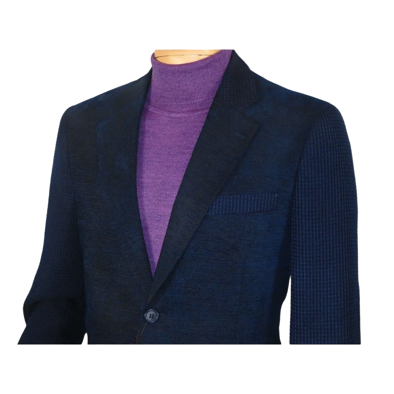 Men ZACCHI Velour Velveteen Hounds tooth Blazer Sport Coat DUANE 74521 Navy Blue - J.Valintin Men's Wear Legend - 98745