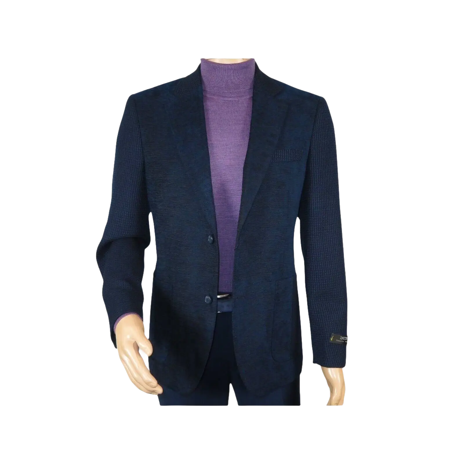 Men ZACCHI Velour Velveteen Hounds tooth Blazer Sport Coat DUANE 74521 Navy Blue - J.Valintin Men's Wear Legend - 98745