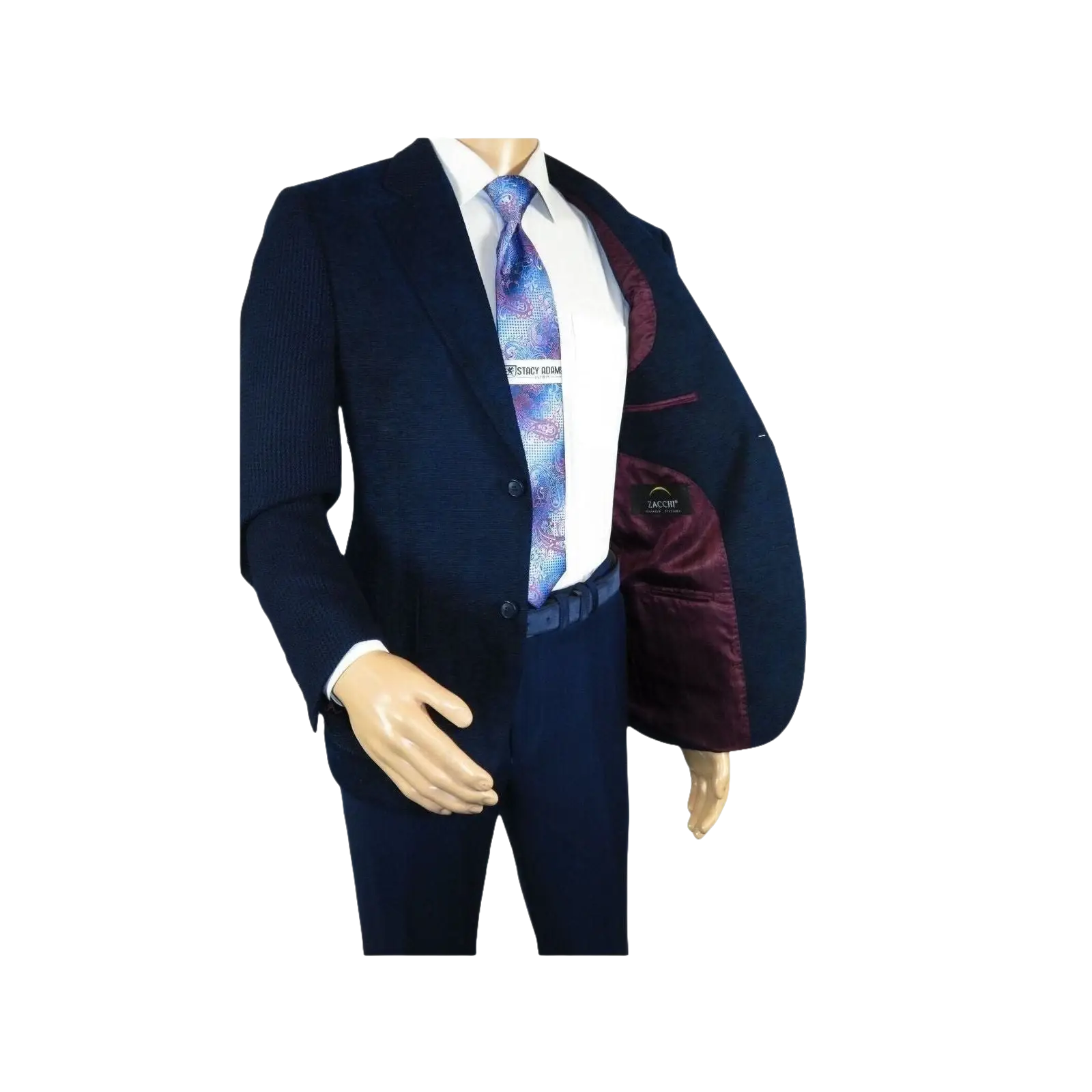 Men ZACCHI Velour Velveteen Hounds tooth Blazer Sport Coat DUANE 74521 Navy Blue - J.Valintin Men's Wear Legend - 98745