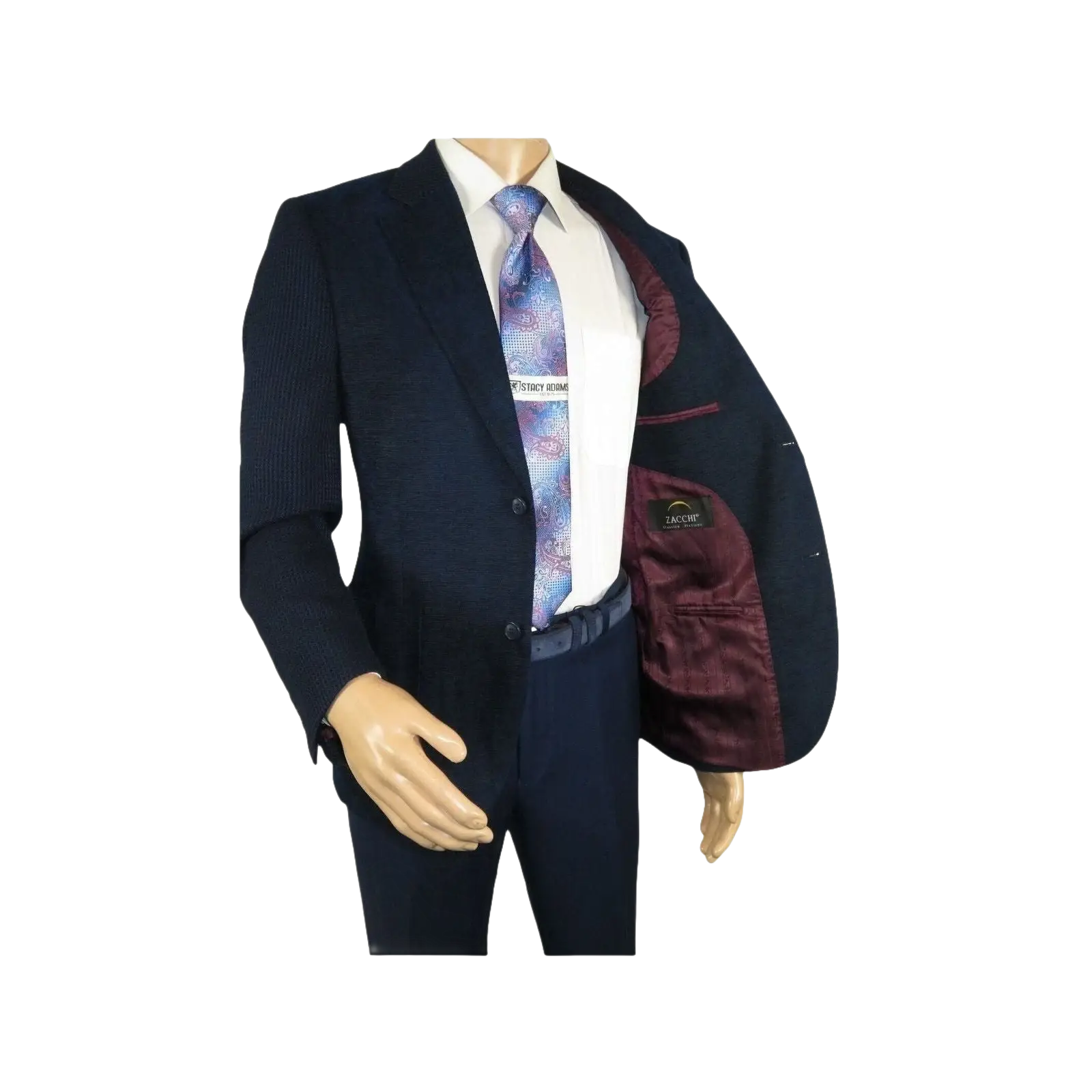 Men ZACCHI Velour Velveteen Hounds tooth Blazer Sport Coat DUANE 74521 Navy Blue - J.Valintin Men's Wear Legend - 98745