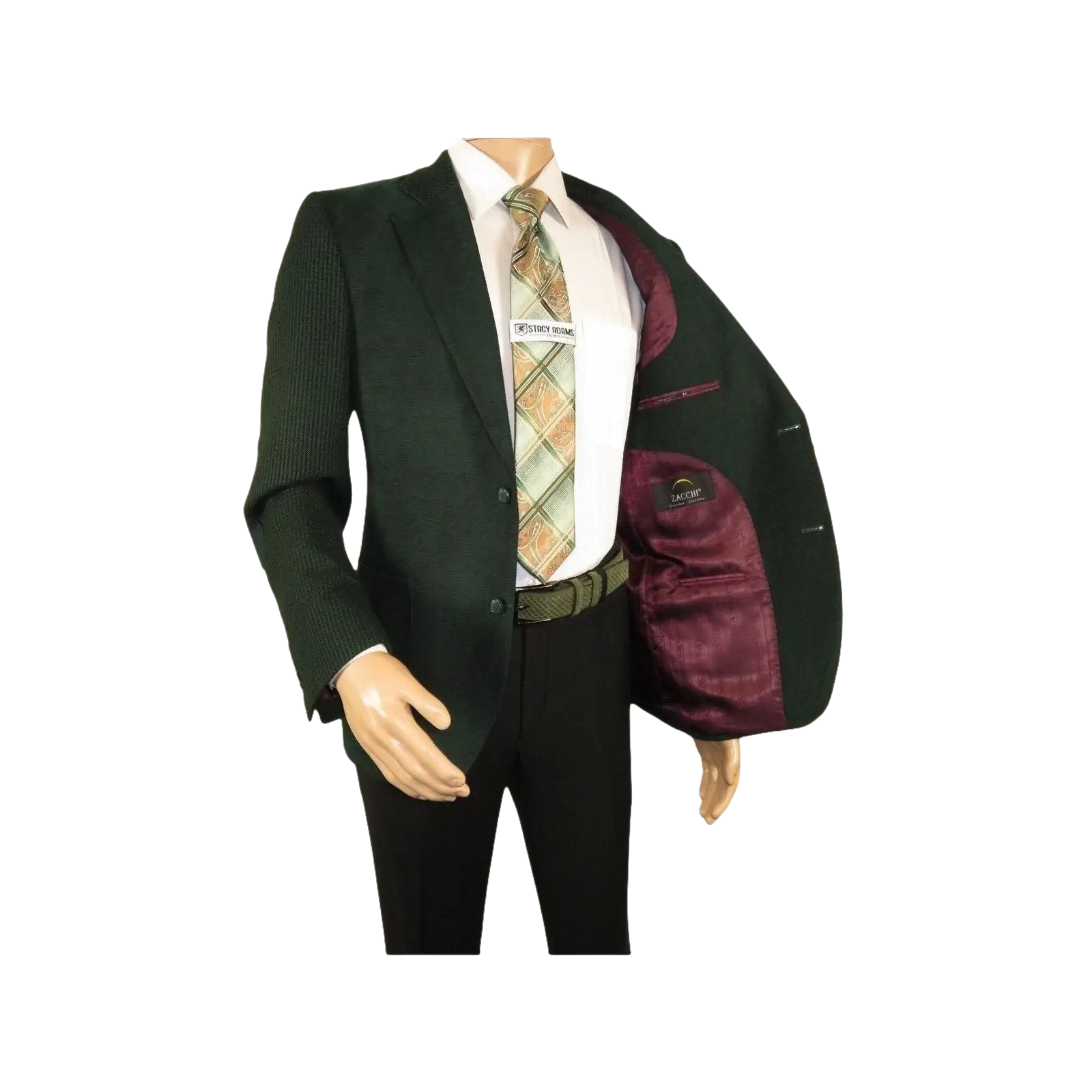 Men ZACCHI Velour Velveteen Hounds tooth Blazer Sport Coat DUANE 74524 Green - J.Valintin Men's Wear Legend - 98757