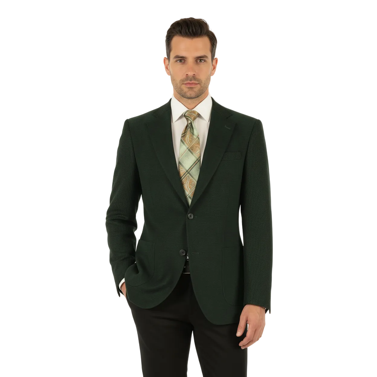 Men ZACCHI Velour Velveteen Hounds tooth Blazer Sport Coat DUANE 74524 Green