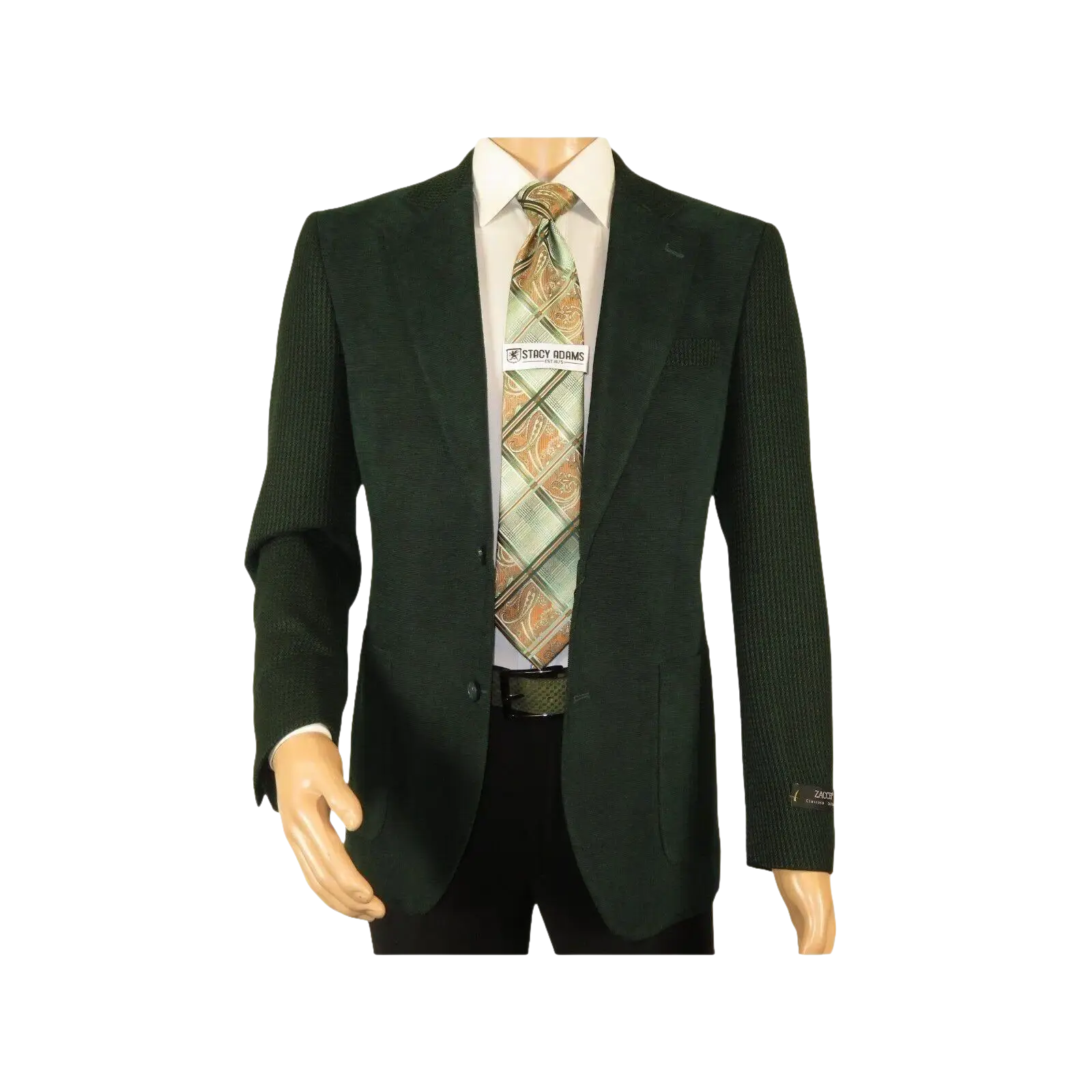 Men ZACCHI Velour Velveteen Hounds tooth Blazer Sport Coat DUANE 74524 Green - J.Valintin Men's Wear Legend - 98757