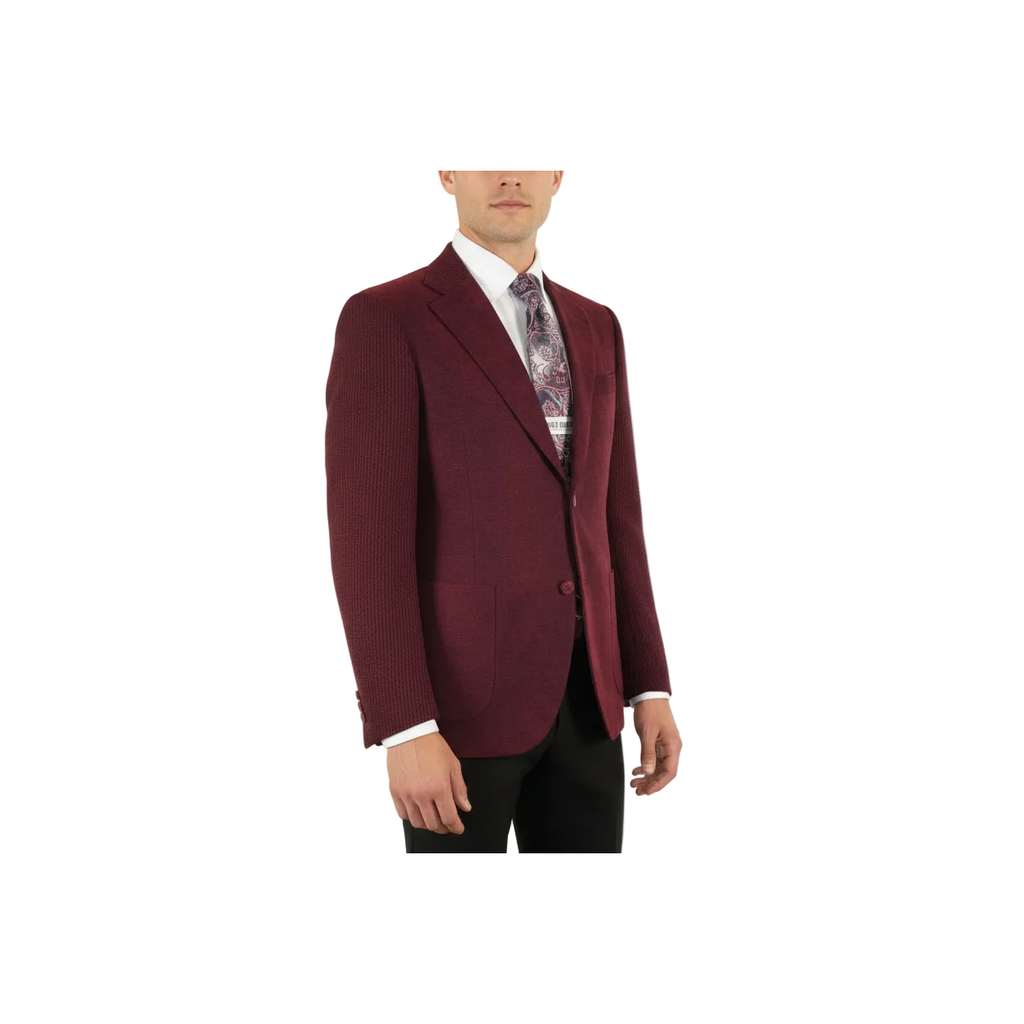 Men ZACCHI Velour Velveteen Hounds tooth Blazer Sport Coat DUANE 74526 Burgundy
