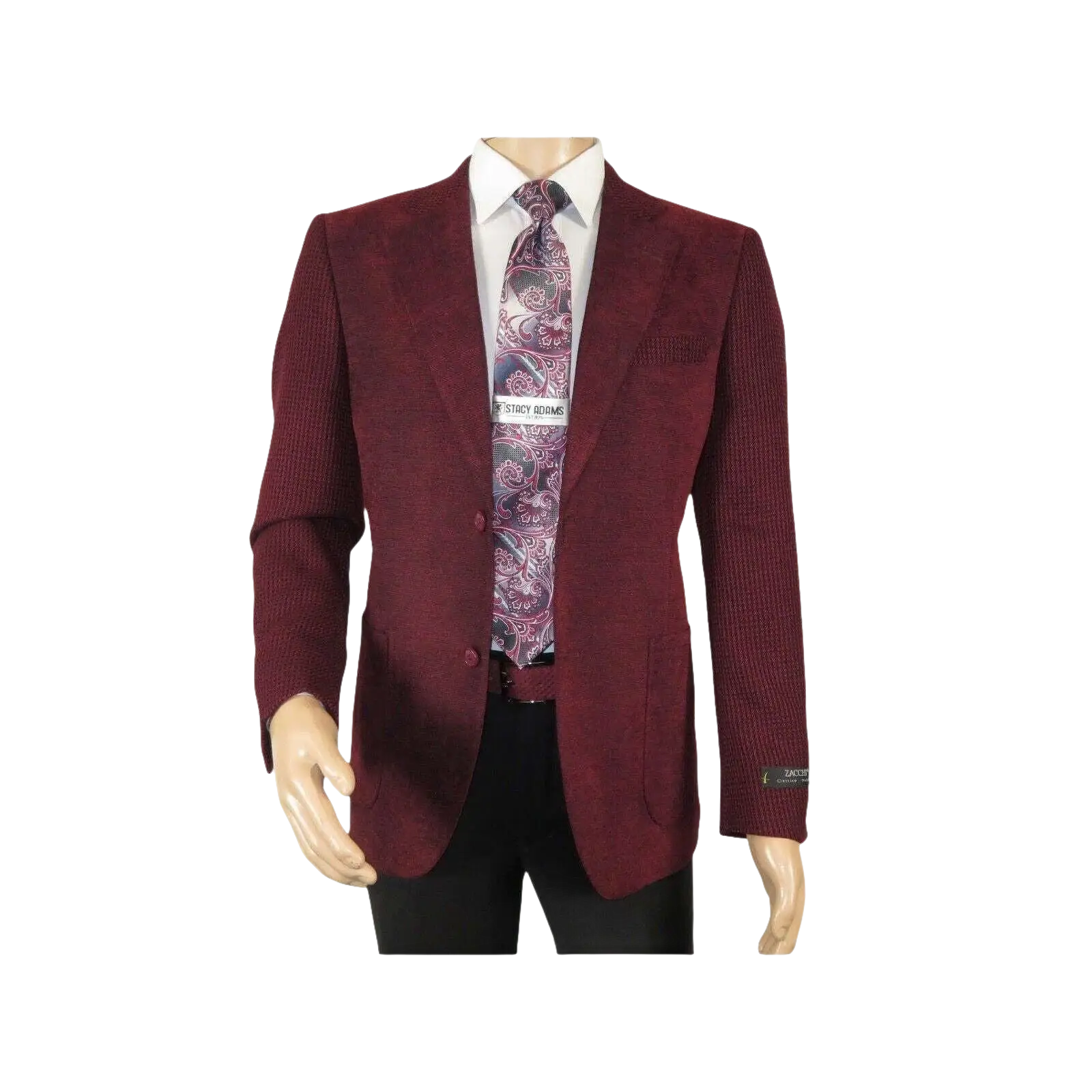 Men ZACCHI Velour Velveteen Hounds tooth Blazer Sport Coat DUANE 74526 Burgundy - J.Valintin Men's Wear Legend - 98751
