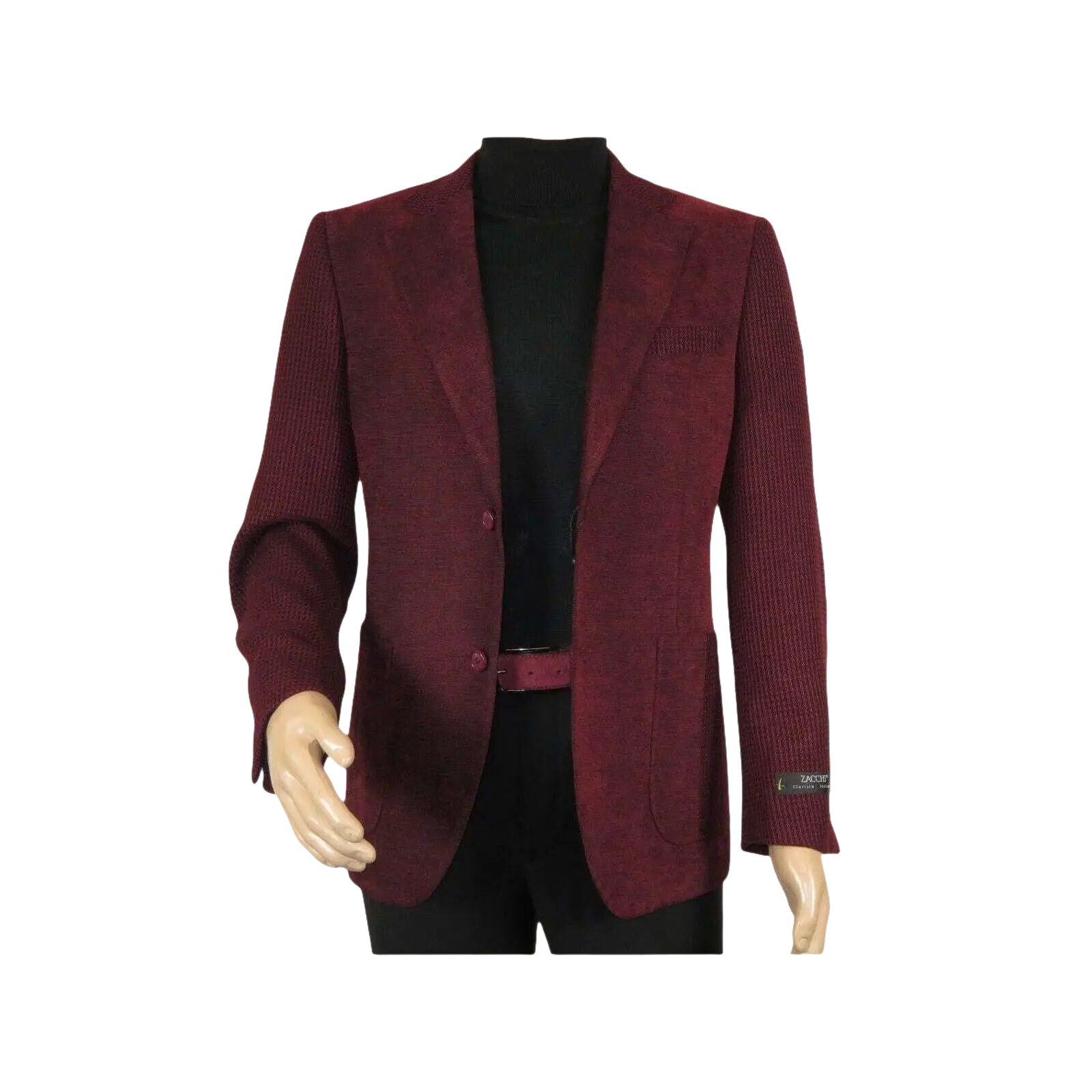 Men ZACCHI Velour Velveteen Hounds tooth Blazer Sport Coat DUANE 74526 Burgundy - J.Valintin Men's Wear Legend - 98751