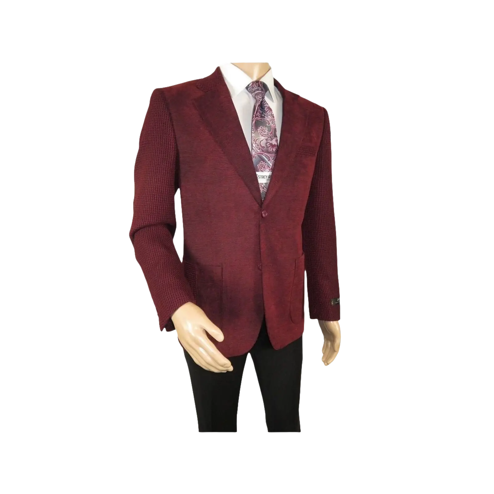 Men ZACCHI Velour Velveteen Hounds tooth Blazer Sport Coat DUANE 74526 Burgundy - J.Valintin Men's Wear Legend - 98751