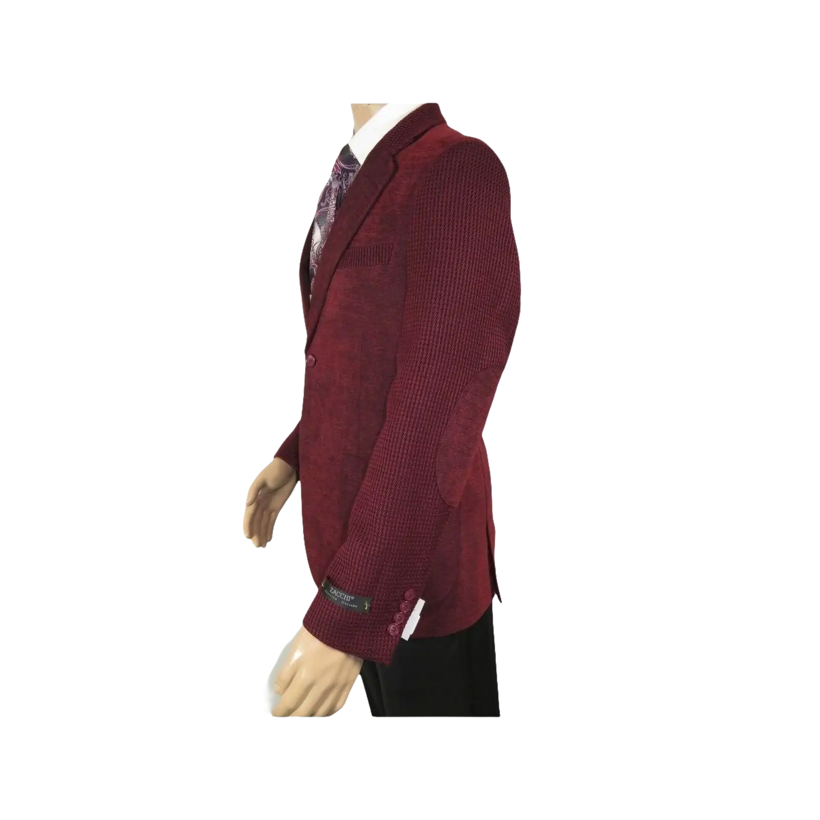 Men ZACCHI Velour Velveteen Hounds tooth Blazer Sport Coat DUANE 74526 Burgundy - J.Valintin Men's Wear Legend - 98751