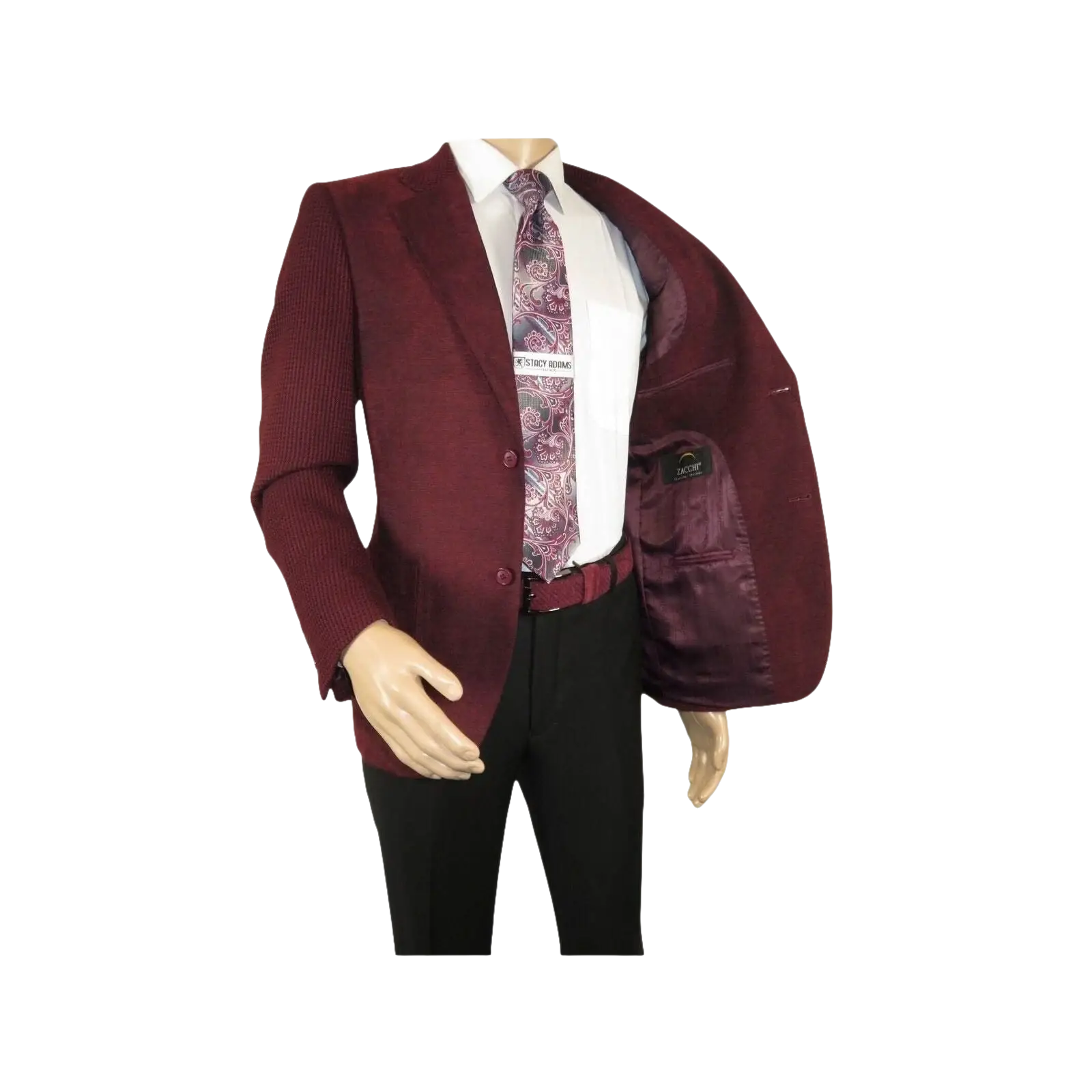 Men ZACCHI Velour Velveteen Hounds tooth Blazer Sport Coat DUANE 74526 Burgundy - J.Valintin Men's Wear Legend - 98751