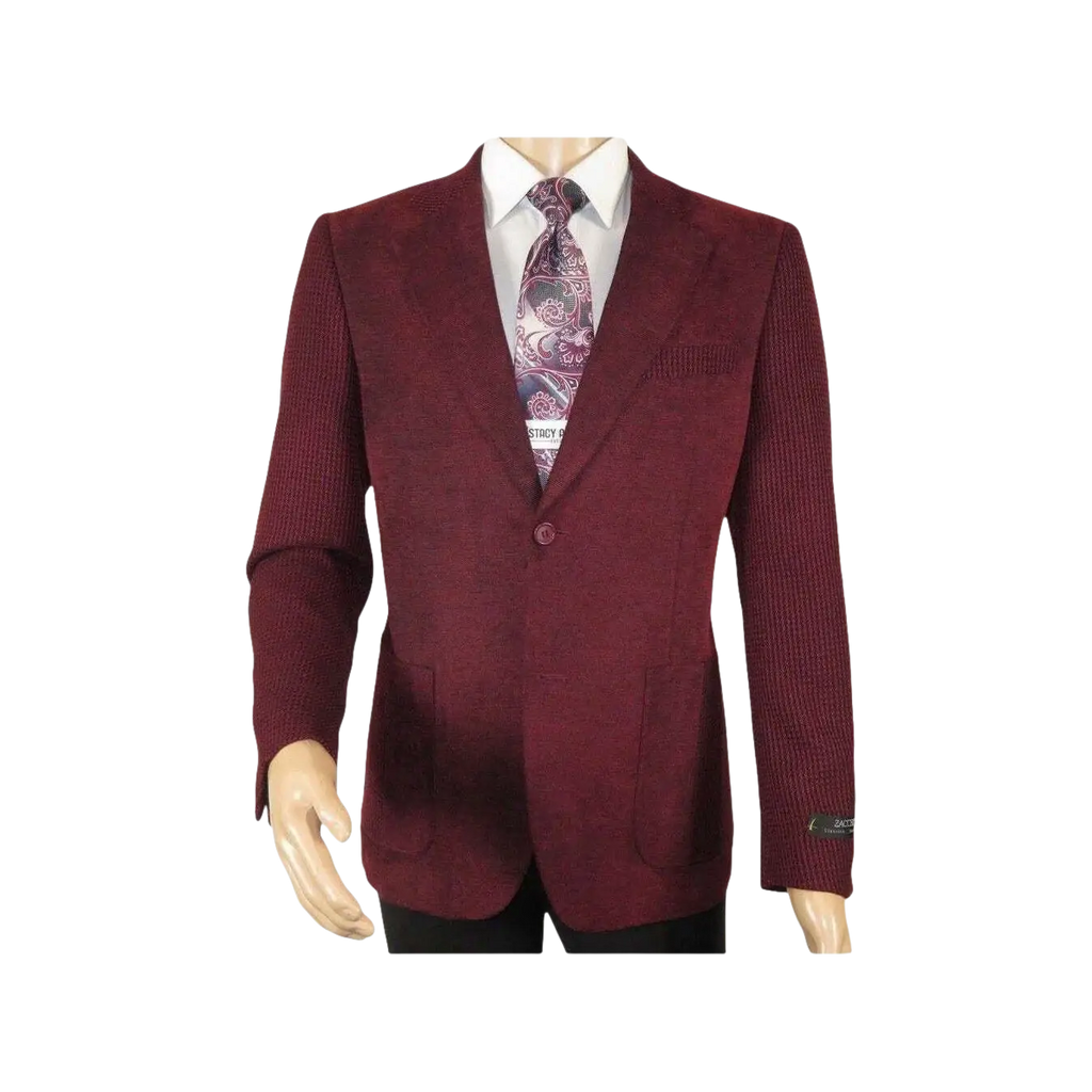 Men ZACCHI Velour Velveteen Hounds tooth Blazer Sport Coat DUANE 74526 Burgundy - J.Valintin Men's Wear Legend - 98751