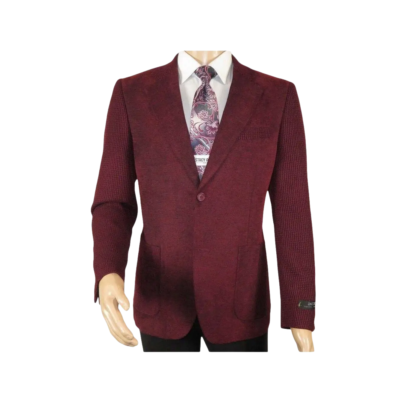 Men ZACCHI Velour Velveteen Hounds tooth Blazer Sport Coat DUANE 74526 Burgundy - J.Valintin Men's Wear Legend - 98751