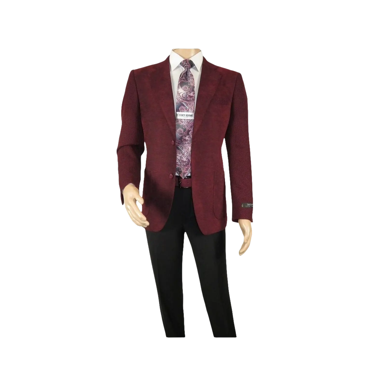 Men ZACCHI Velour Velveteen Hounds tooth Blazer Sport Coat DUANE 74526 Burgundy - J.Valintin Men's Wear Legend - 98751