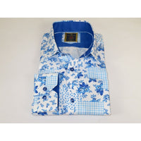 Men's 100% Cotton Shirt By Oscar Banks Turkey Floral design 6141 - 05 Blue white - J.Valintin Men's Wear Legend - 3113