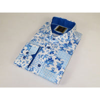 Men's 100% Cotton Shirt By Oscar Banks Turkey Floral design 6141 - 05 Blue white - J.Valintin Men's Wear Legend - 3113