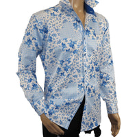 Men's 100% Cotton Shirt By Oscar Banks Turkey Floral design 6141 - 05 Blue white - J.Valintin Men's Wear Legend - 3113