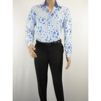 Men's 100% Cotton Shirt By Oscar Banks Turkey Floral design 6141 - 05 Blue white - J.Valintin Men's Wear Legend - 3113