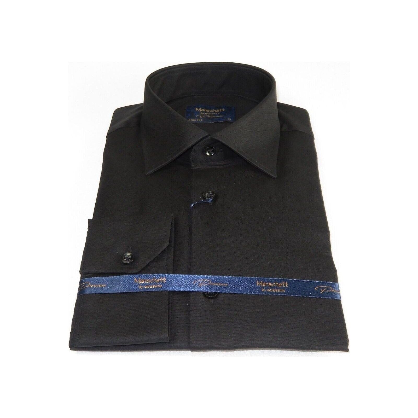 Mens 100% Cotton Shirt From Turkey Manschett by Quesste Slim Fit 4029 - 14 Black - J.Valintin Men's Wear Legend - 96874