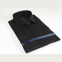 Mens 100% Cotton Shirt From Turkey Manschett by Quesste Slim Fit 4029 - 14 Black - J.Valintin Men's Wear Legend - 96874