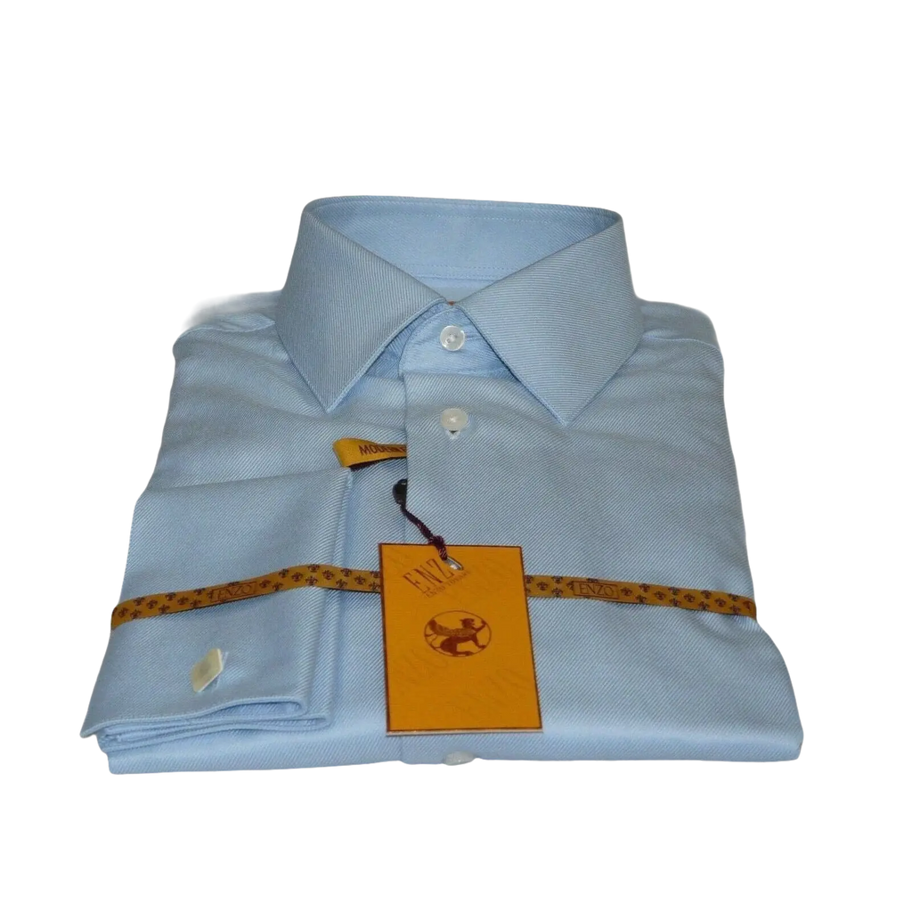 Mens 100% Egyptian Cotton Shirt French Cuffs Wrinkle resistance Enzo 61102 Blue - J.Valintin Men's Wear Legend - 393