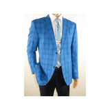 Mens 100% Linen Sport Coat Plaid Design INSERCH Fully Lined 660131 Royal Blue - J.Valintin Men's Wear Legend - 94100