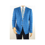 Mens 100% Linen Sport Coat Plaid Design INSERCH Fully Lined 660131 Royal Blue - J.Valintin Men's Wear Legend - 94100