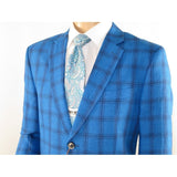 Mens 100% Linen Sport Coat Plaid Design INSERCH Fully Lined 660131 Royal Blue - J.Valintin Men's Wear Legend - 94100