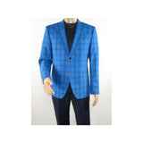 Mens 100% Linen Sport Coat Plaid Design INSERCH Fully Lined 660131 Royal Blue - J.Valintin Men's Wear Legend - 94100