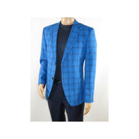 Mens 100% Linen Sport Coat Plaid Design INSERCH Fully Lined 660131 Royal Blue - J.Valintin Men's Wear Legend - 94100